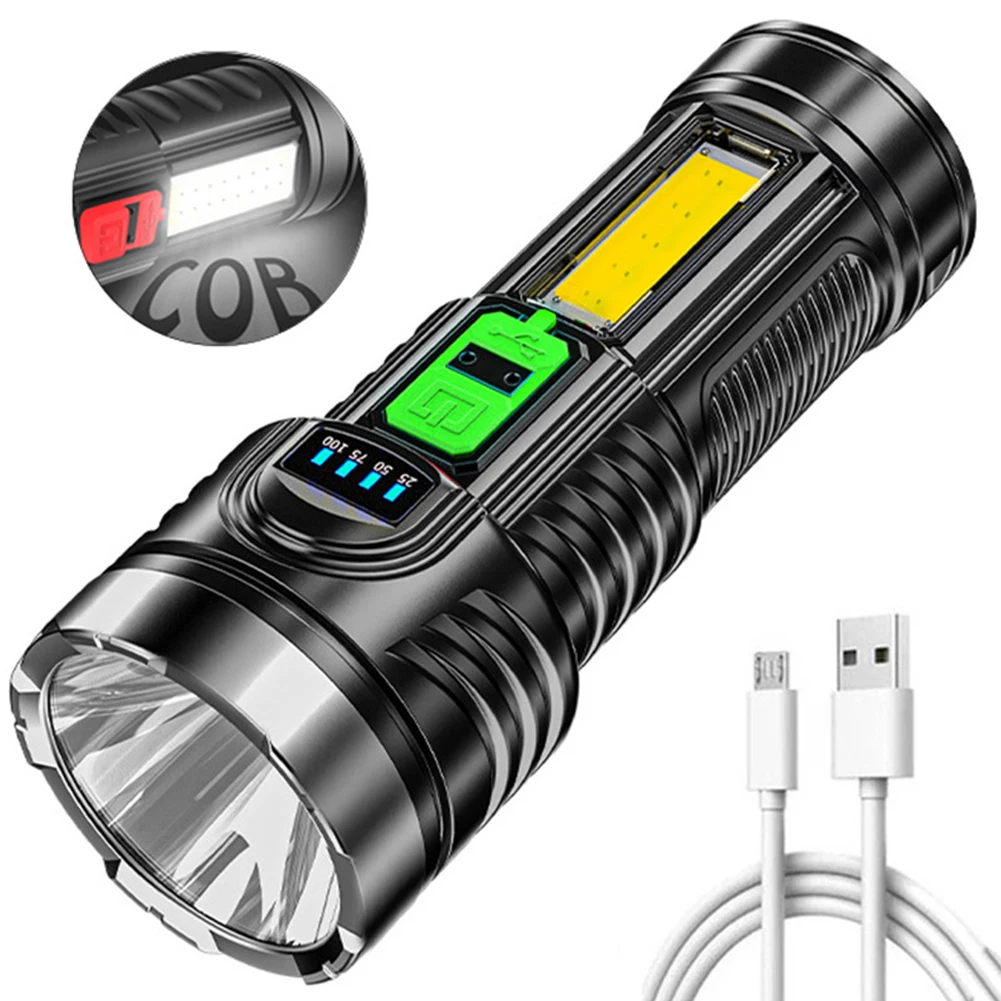 Powerful USB Rechargeable Flashlight 4 Modes LED Torch With Builtin