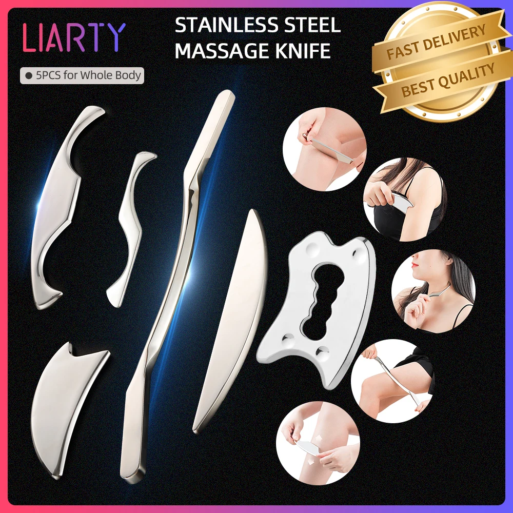 Stainless Steel Fascial Knife Sets Muscle Massage Scraper GuaSha Board Body Muscle Relax Pain Relief Fitness Sports Body Scraper