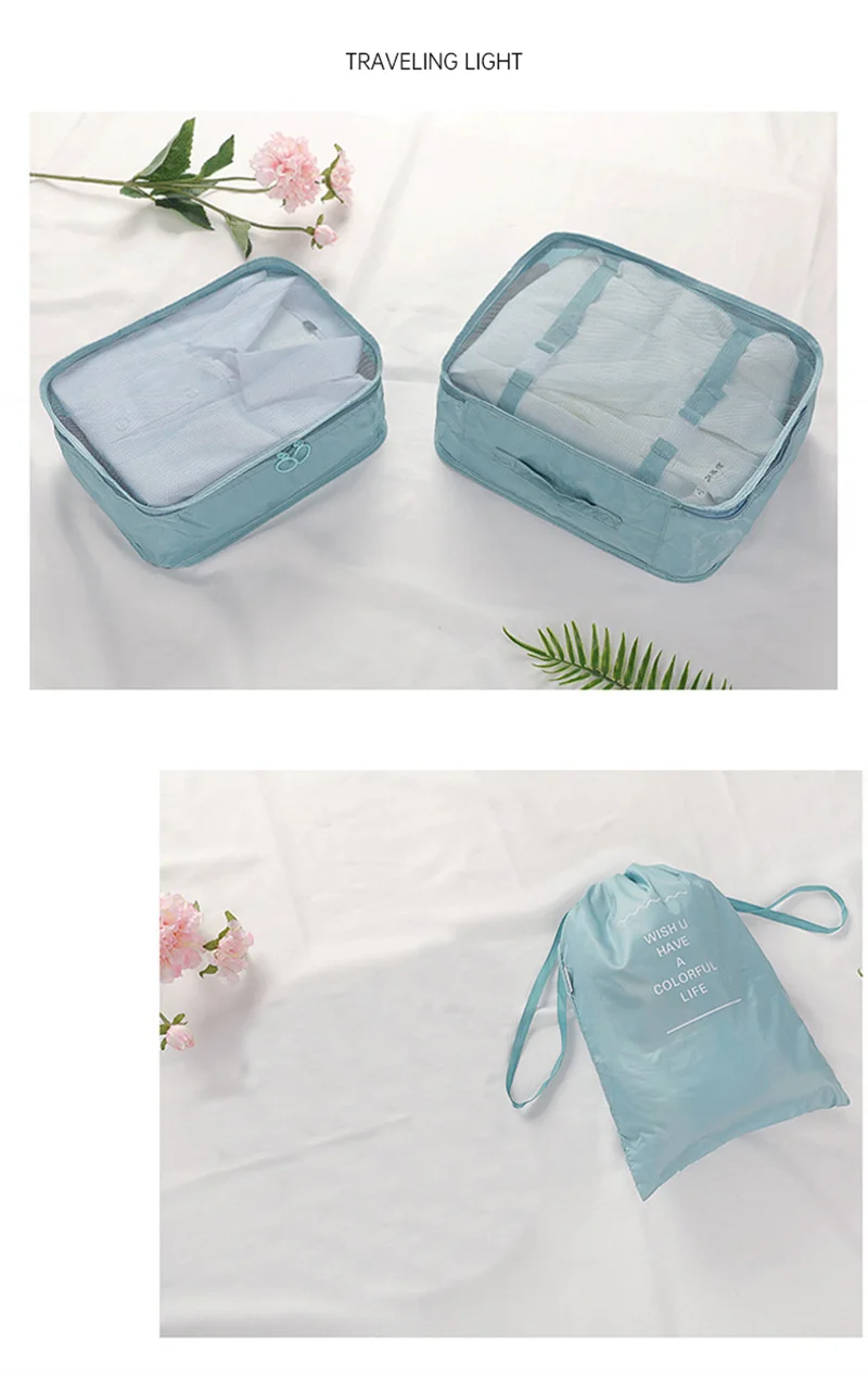 7Pcs Folding Travel Organizer Storage Bags Wardrobe Cube Suitcase Packing Set Storages Luggage Clothes Shoe Box