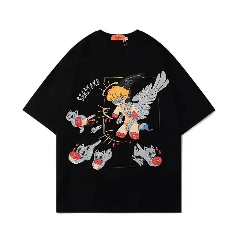 

2024 new heavy cotton American retro high street male and female couples summer new short-sleeved loose T-shirt