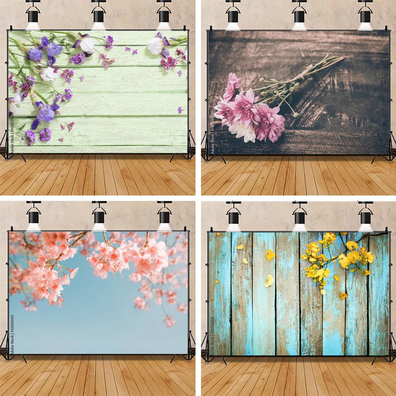 

Sheng Yong Bao Vinyl Custom Photography Backdrop Simulated Flowers and Wooden Board Photography Studio Background WYY-04