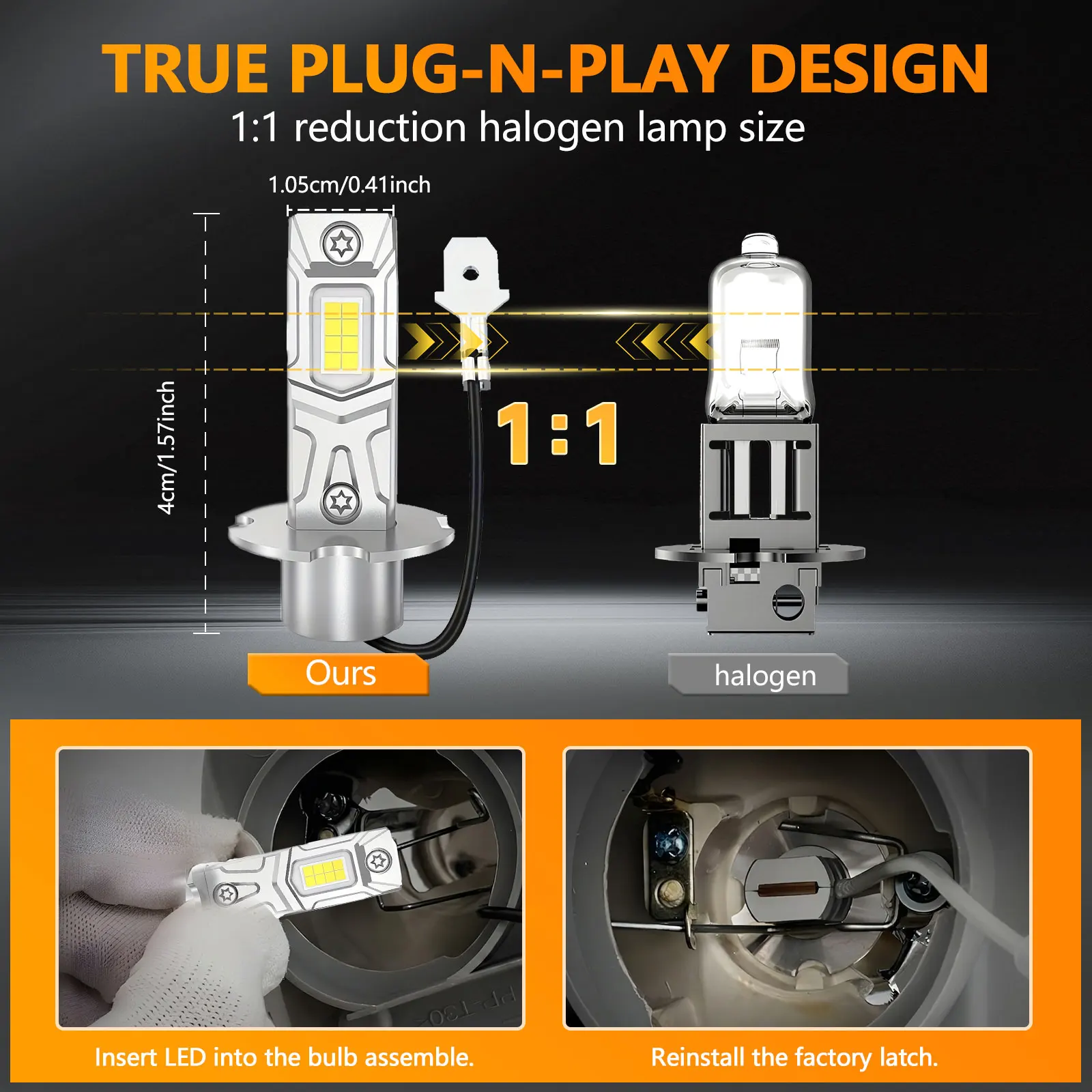 2개입 180W H3 LED 헤드라이트 전구 캔버스 1:1 12V 18000LM 6500K 쿨 화이트 초고휘도 LED H3 드라이빙 안개등 플러그 앤 플레이
