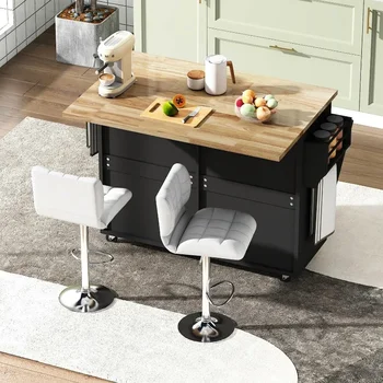 Rolling Kitchen Island with Drop Leaf - Kitchen Trash Cabinet Tilt Out 10 Gallon Storage, Storage Islands Movable Carts 5