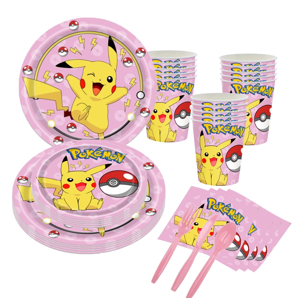 Pink Pokemon Birthday Party Decorative Tableware Set for Boys and Girls Party Supplies Children's Shower Customizable Background a pair of led luminous chopsticks creative tableware glow sticks for party special gifts for friends yellow