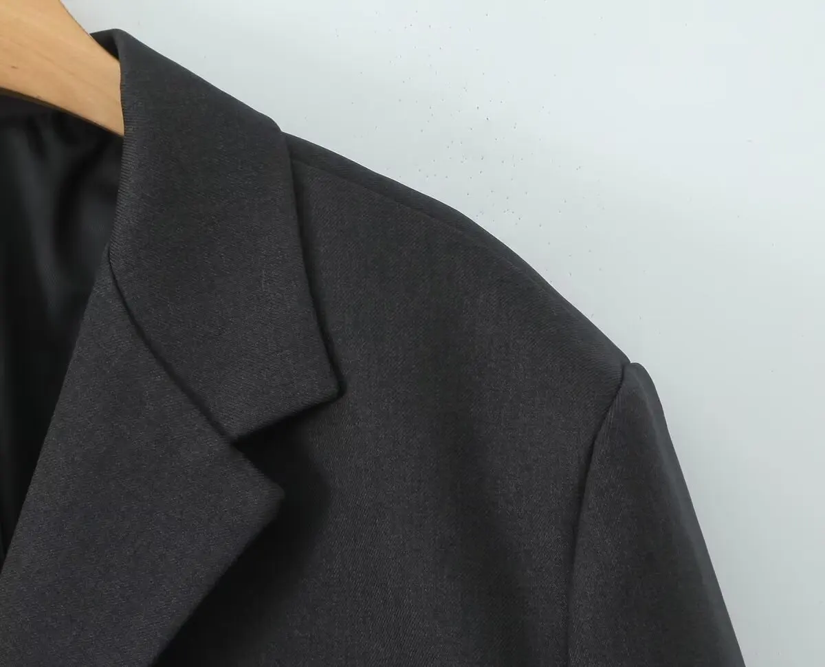 Chill Dark Gray Oversized Blazer Boyfriend Vintage Women Notched Collar Loose Suit Fashion Coat