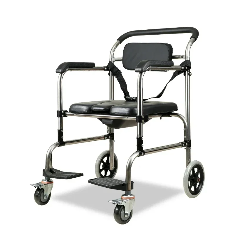 Mobile Bath Chair Folding Stainless Steel Toilet Disabled Pregnant Women Seat with Wheels Wheeled Shower Foldable Toilet Chair