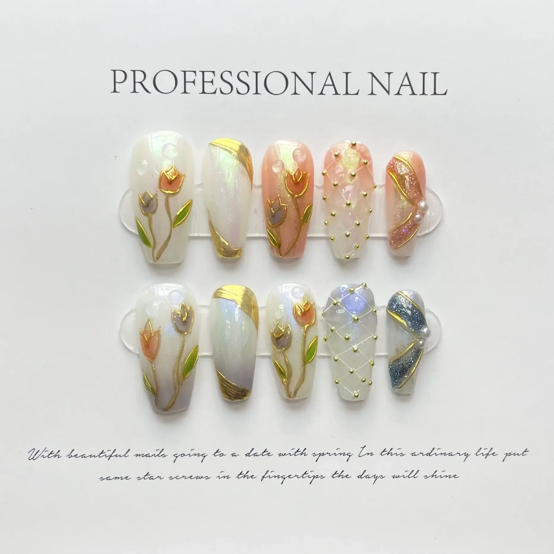 Fake Nails 10Pcs Set Butterfly Handmade Press On Long Ballet Decoration Pearl Wearable Manicure Tips Art