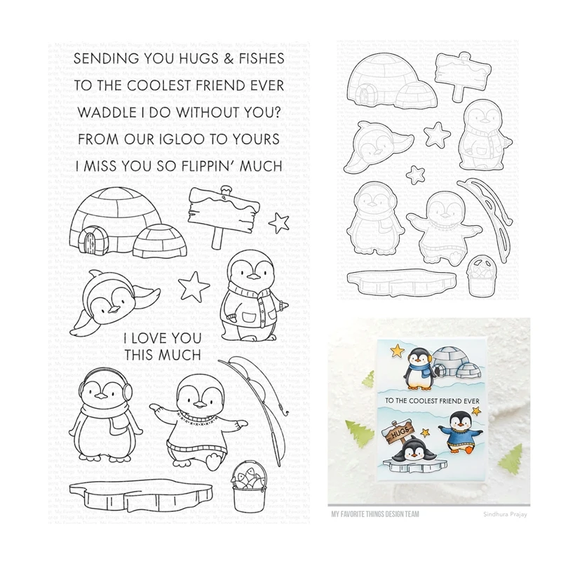 

November 2022 New Playful Penguins Christmas Clear Stamps Cutting Dies Scrapbooking forPaper Making Embossing Frames Card Set