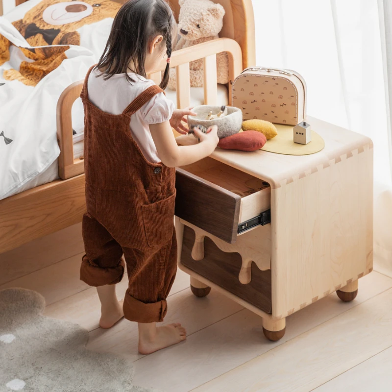 Milk bedside table, storage cabinet, side cabinet, hard maple, black walnut, environmentally friendly children's all solid wood