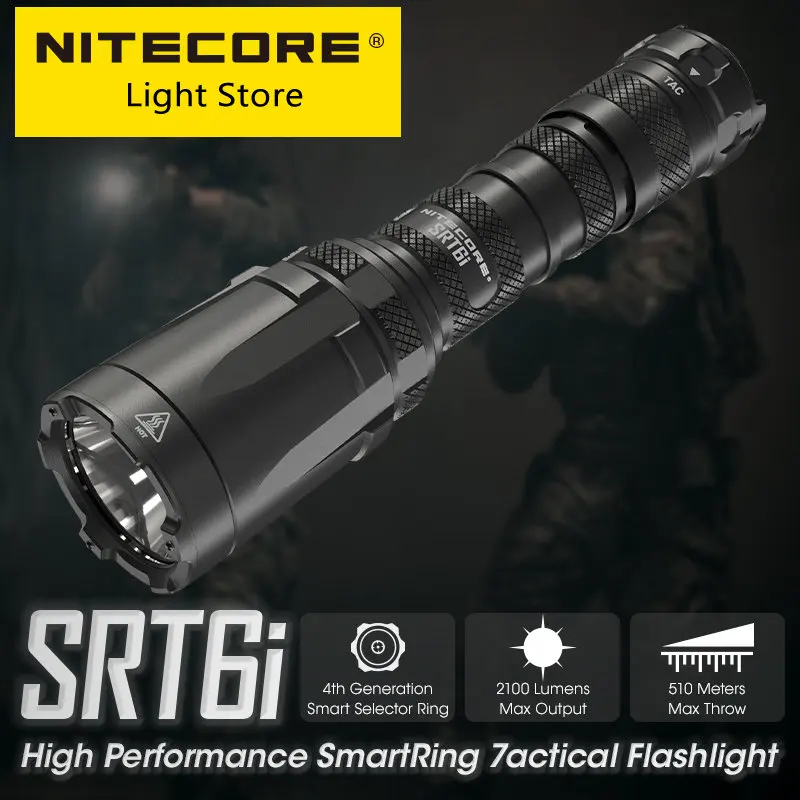 

NITECORE SRT6i Smartring Tactical Flashlight 2100 Lumens One Hand Flashlights USB-C Rechargeable Torch Light, Li-ion Battery