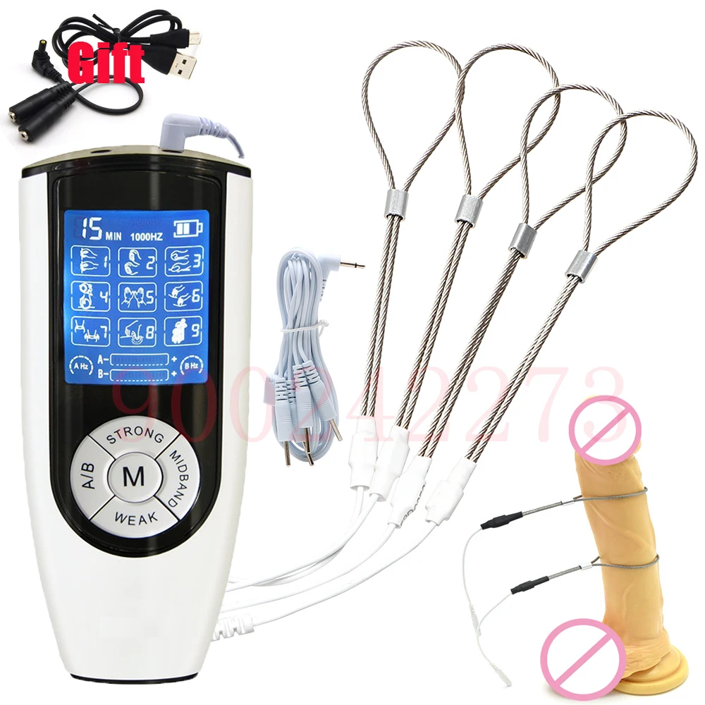 4 Pcs Electric Shock Penis Therapy Ring Delay Ejaculation Ring BDSM Adjustable Metal Wire Loop E-Stim Cock Enlarge Male Sex Tool