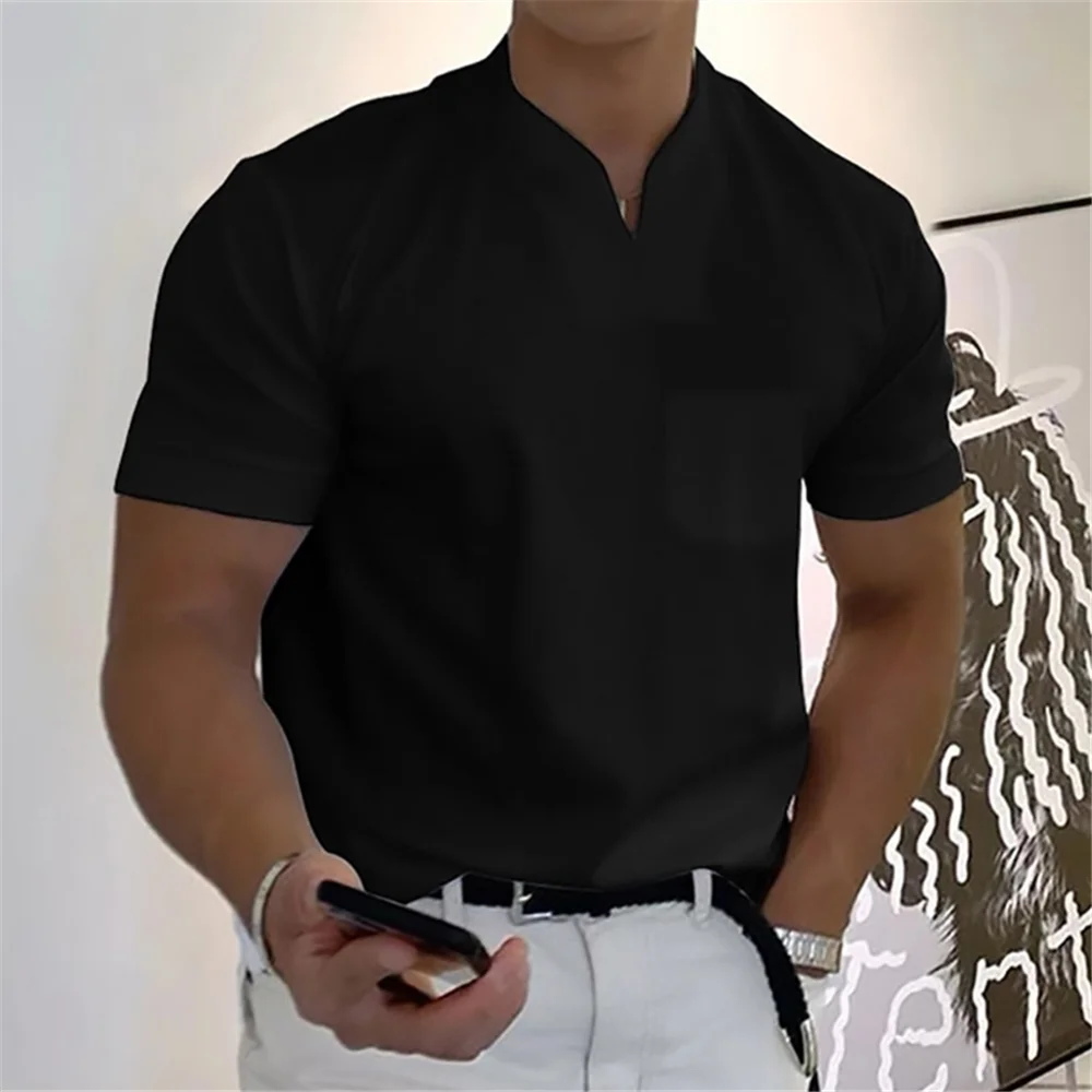 T Shirts Men Polo Short Sleeve V-Neck Solid Color Golf Workout Fitness
