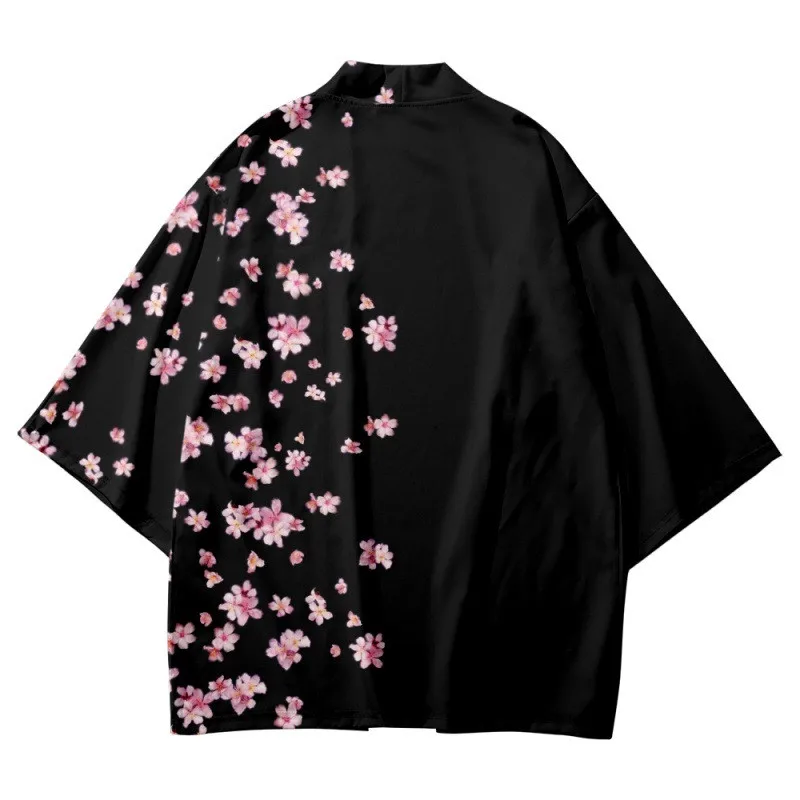 Sakura Flowers Print Yukata Men Women Fashion Cardigan Blouse Haori Obi Asian Clothes Harajuku Japanese Cosplay Kimono japanese kimono japanese kimono cardigan japanese kimono shirt