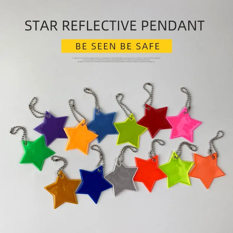 Colorful Star Reflective Keychain Bag Pendant Accessories Reflector Keyrings For Visible Safety Night Traffic Safety Reflector reflective pendant