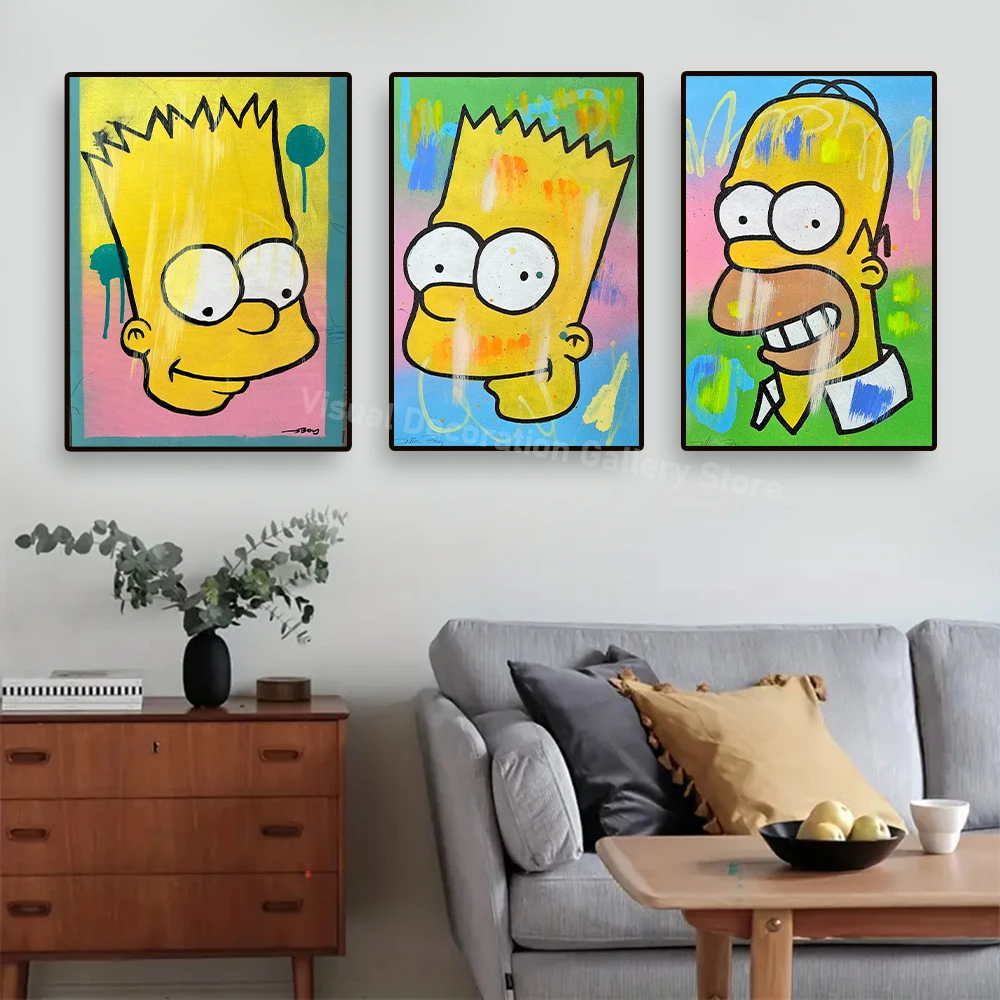 Disney Bart Simpson Cartoon Pop Wall Art Personaggi Carini Poster Su Tela Soggiorno Camera Dei Bambini Kindergarten Decor Paintings