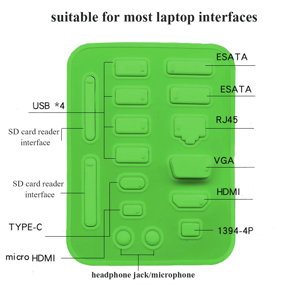 16pcs Laptop Interface Cover Silicone Anti Dust Plugs for USB HDMI Network Port VGA Rubber Plug Protect Cover Office Supplies