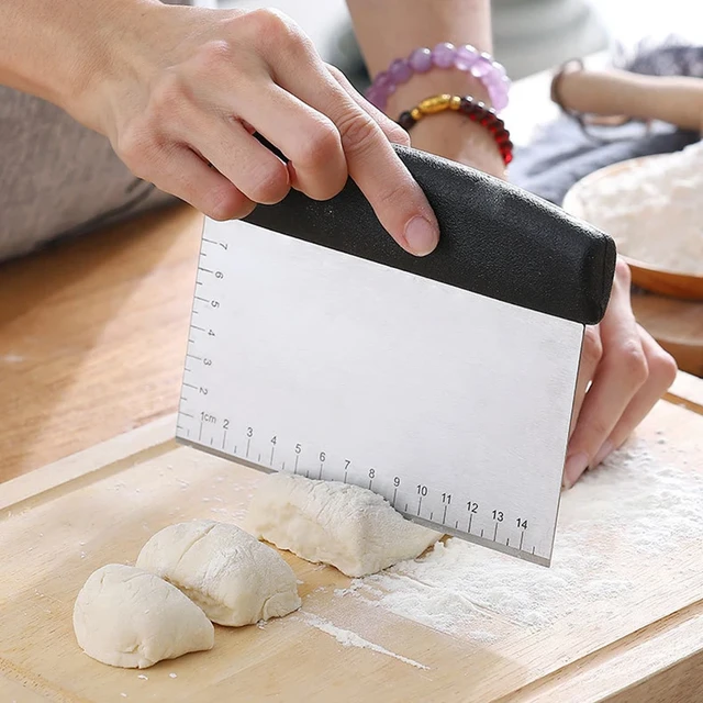 Stainless Steel Dough Pastry Scraper With Measuring Pizza Cutter