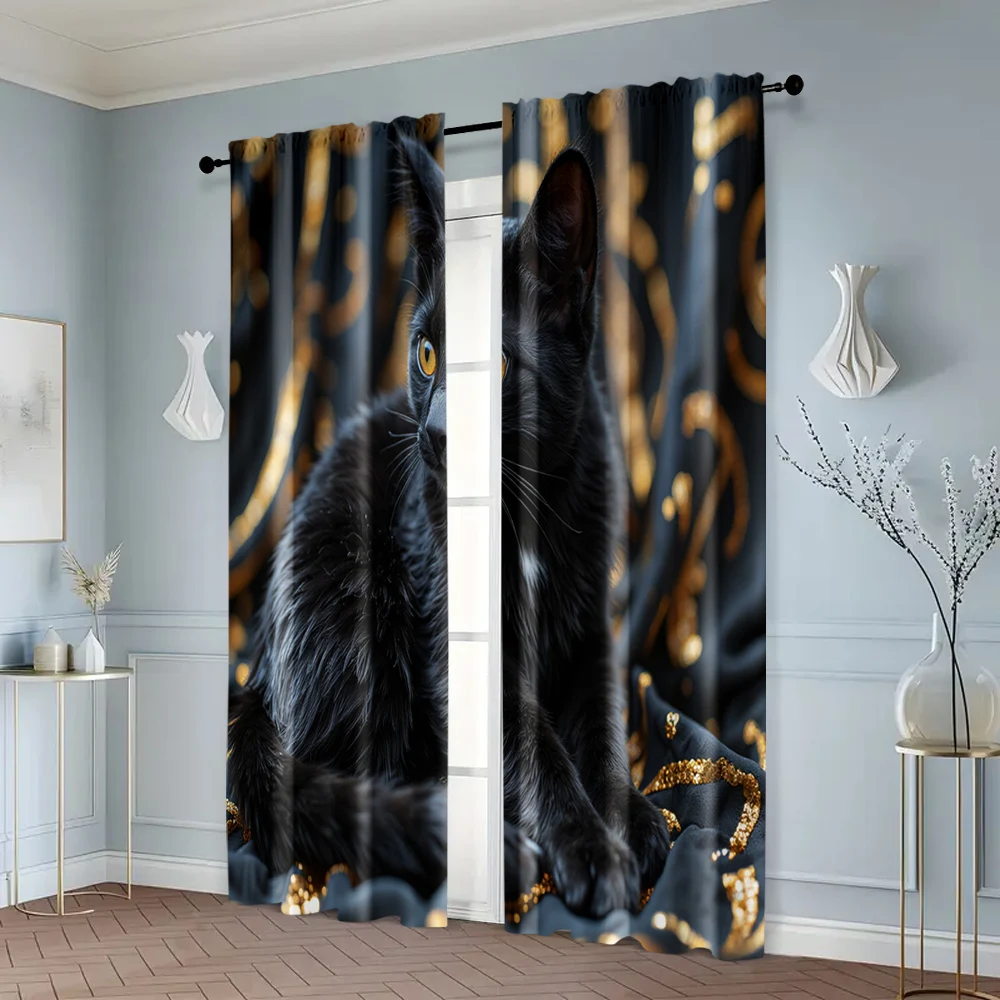 2pcs, Creative Curtains Moire Cat Machine Washable (without rod) Outdoor Decorations for Bedroom Living Room Window Treatment 6