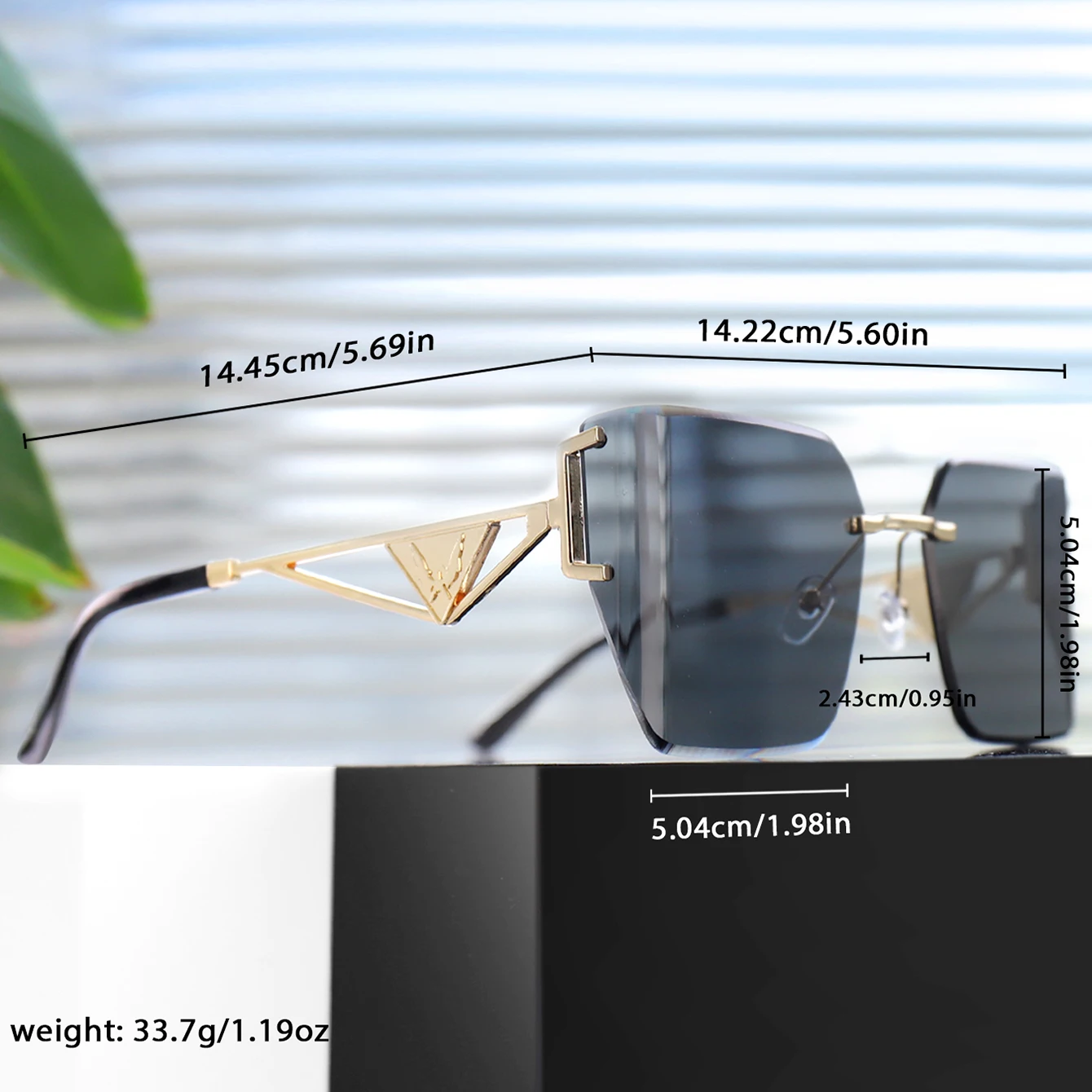 Luxury Metal Cycling Sunglasses Big Rimless Cut Square Curved Women Men Daily Outfit Design Triangle Famous Shades With case