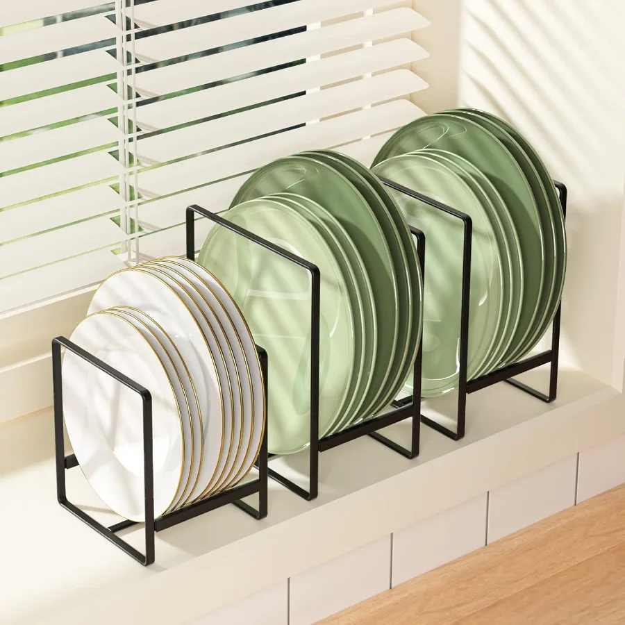 2 Large 2 Small Plate Organizers Holders Upright Cabinet Dish Drying Racks Metal Plate Dish Organizers Racks Stands for Counter