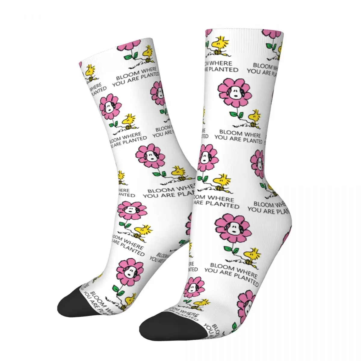 Retro Peanuts Snoopy & Woodstock Flower Calzini Da Basket Calzini Lunghi In Poliestere Per Donna Uomo