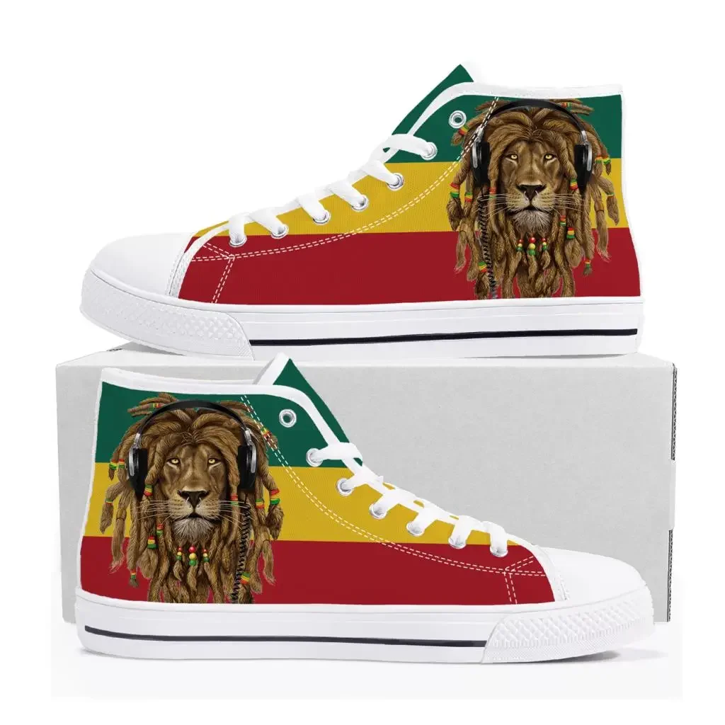 Reggae Rastafarian Rasta Rastafari Lion Of Judah High Top Sneakers Mens Womens Teenager Canvas Sneaker Casual Shoes Custom Shoe