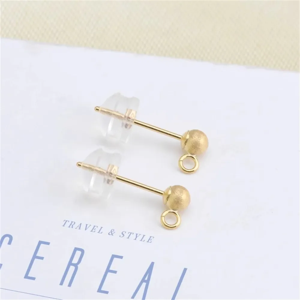 diy-accessory-g18k-gold-round-ball-earring-empty-holder-handmade-accessory-frosted-with-ring-small-ball-earring-with-ear-plug