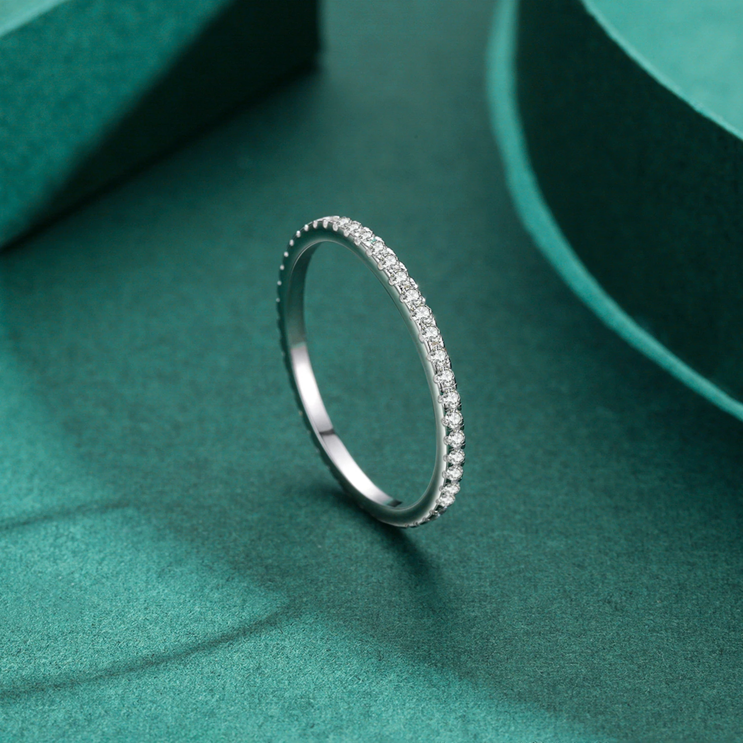 MODIAN 리얼 실버 블랙 지르코니아 쌓을 수있는 반지 여성을위한 패션 크리스탈  손가락 반지 파티 파인 쥬얼리