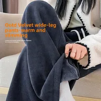 Thickened Fleece Wide Leg Pants Women's Autumn Winter Warm Slim Straight Sports Trousers Floor-Length Casual Pants