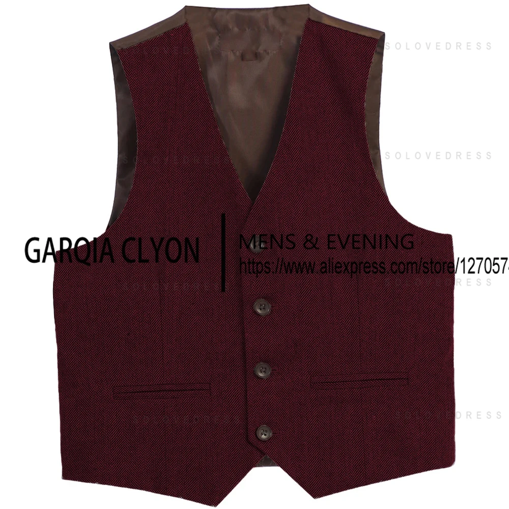 Men's Suits Vests Deep V Neck Simple Herringbone Tweed Slim Fit Single Breasted Business Men's  Waistcoat  For Wedding 3
