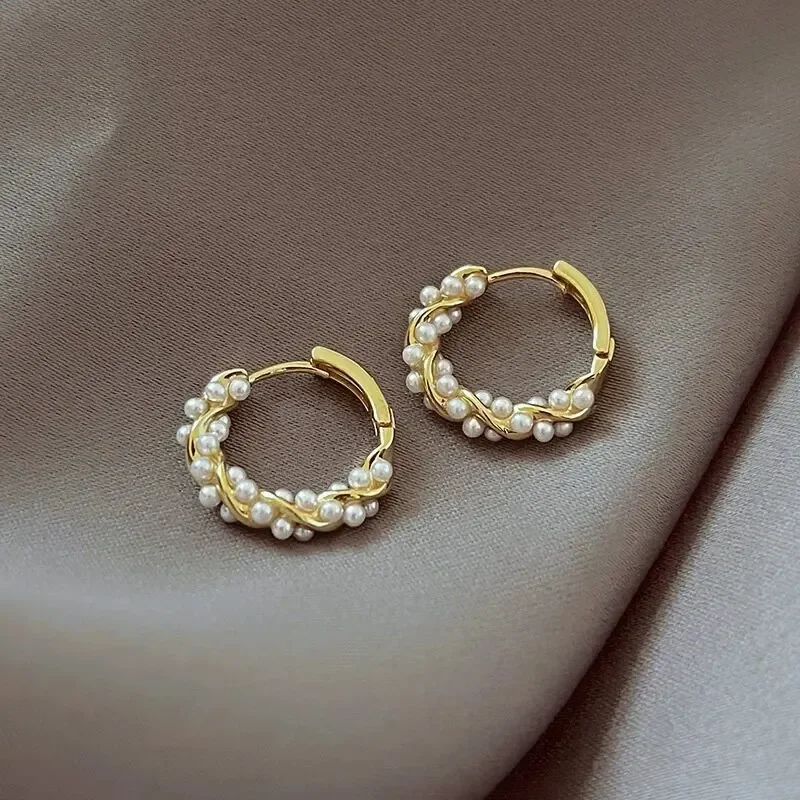 C Shaped Wrapped Pearl Earrings Simple Versatile Style
