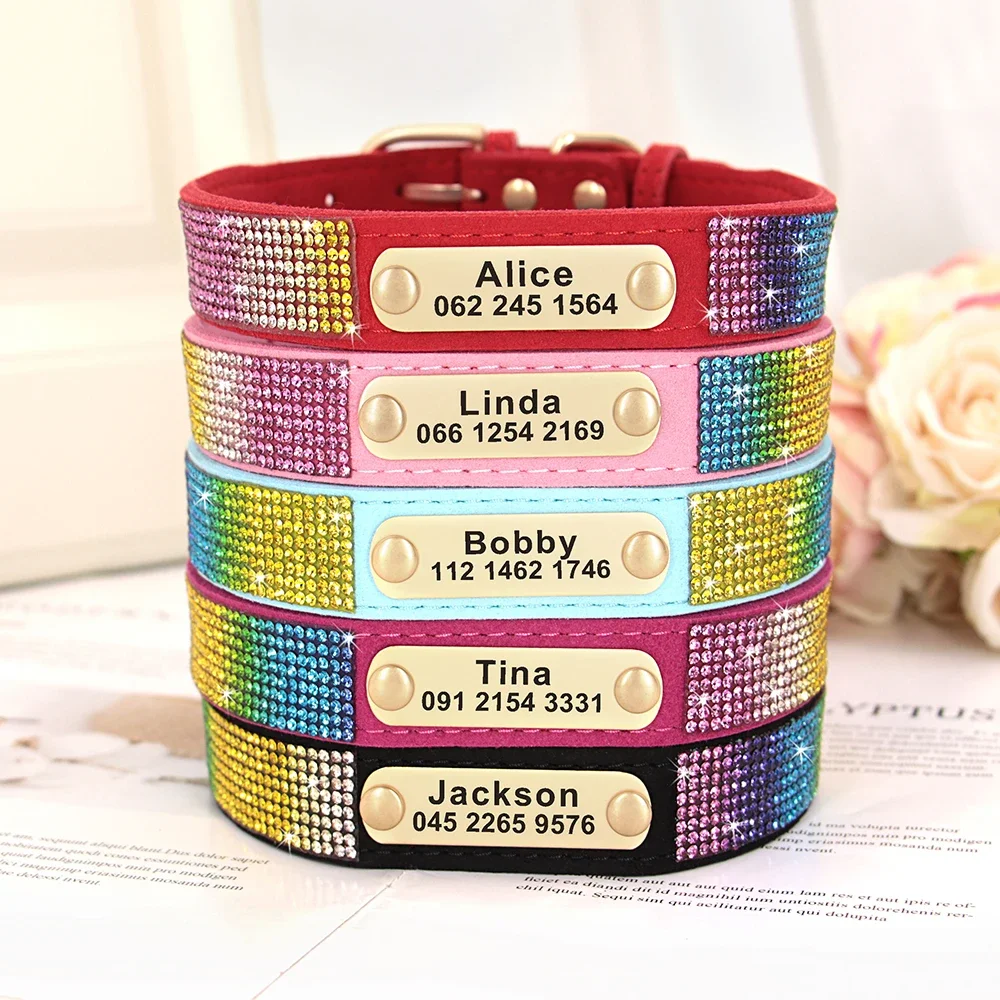 

Personalized Dog Collar Bling Customized Anti-lost Pet ID Collar Adjustable Pet Necklace With Engraved Tag For Small Medium Dogs