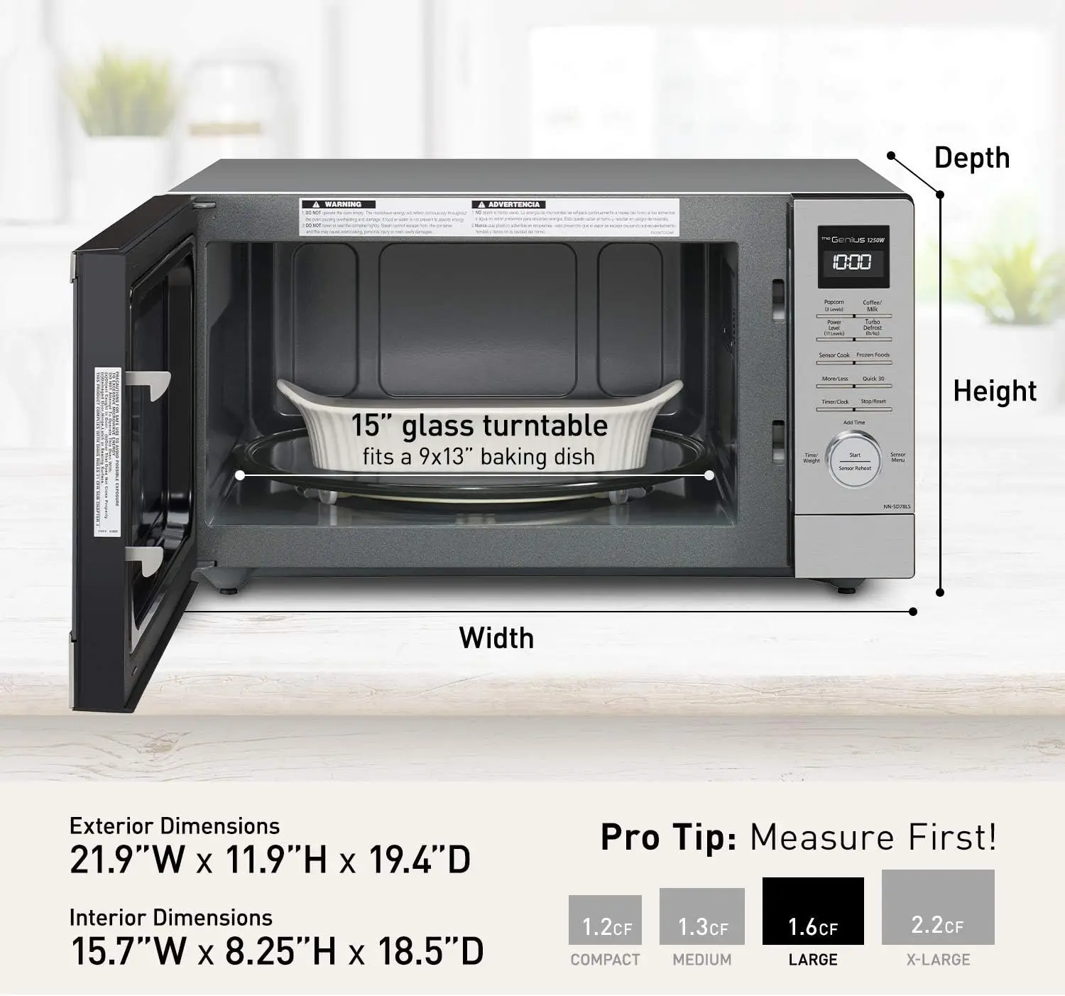78LS 1.6 cu.ft Cyclonic Inverter  Microwave Oven 1250  Power with Genius Sensor Cooking, cft, 19.44" 5