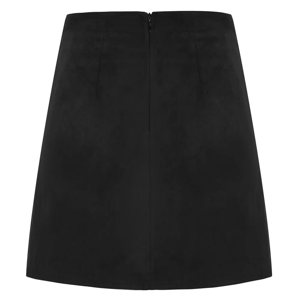 BP Women Vintage Front Slit Skirt High Waist Slightly A-Line Mini Skirt Belle Poque Women Faux Suede Short Skirts OL Workwear A2