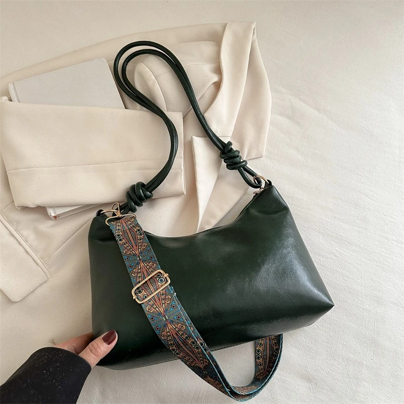 Solid Color Soft PU Leather Shoulder Bag, Fashionable Handbag Purse, Adjustable Wide Strap Cross Body Bags for Women Daily Use,