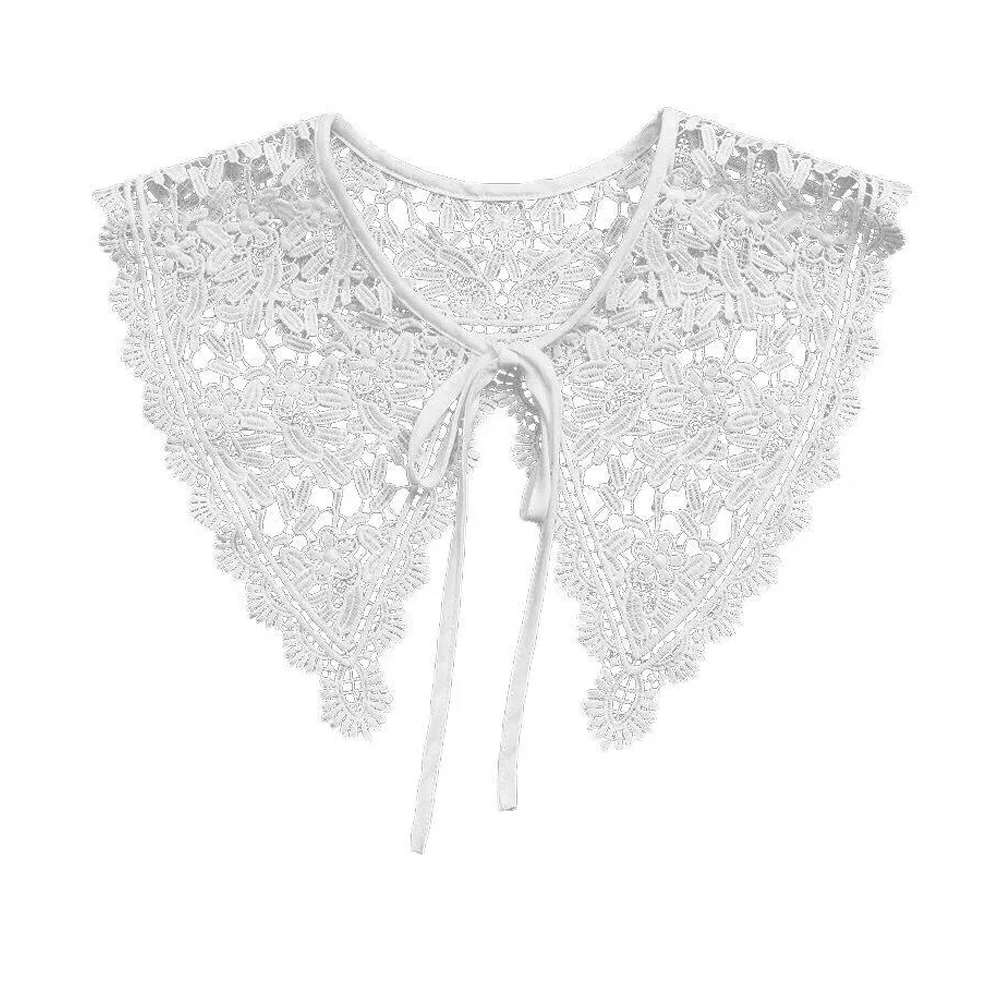 

Women Vintage Flowers Lace Lapel Fake Collar Shawl Detachable Shirt Collar Butterfly Front Tie Collar Women Clothes Accessories
