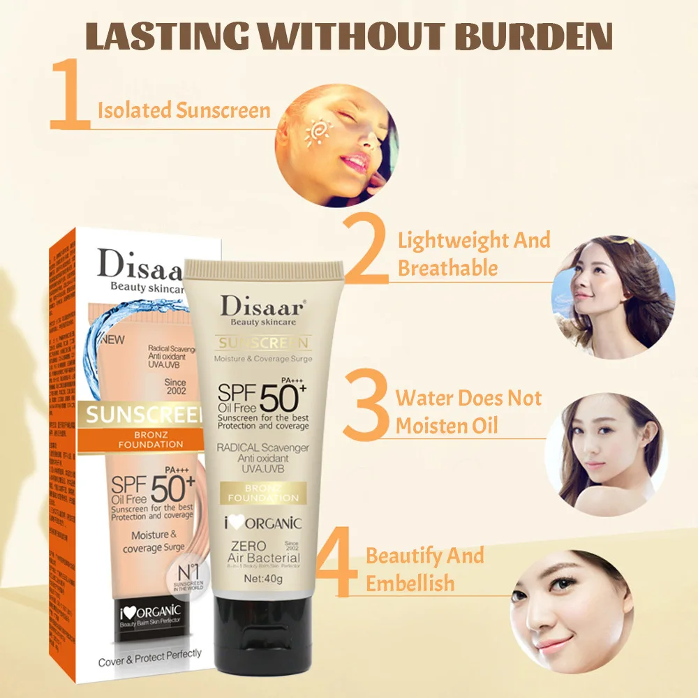 SPF50+ Skin Protection Facial Sunscreen Sweat-Proof Whitening Foundation Solar Blocker Moisturizing Face Body Sun Cream Lotion