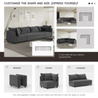 Modern Oversized Modular Sectional Sofa, 4-Seat Chenille Couch Set with Pillows, Minimalist Indoor Living Room Furniture - Image 6
