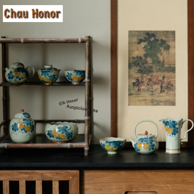 125ml Hand-painted Pumpkin Teapot Handmade Tea Infuser Pot Tea Brewing Kettle with Ball Hole for Tea Accessories Ornaments