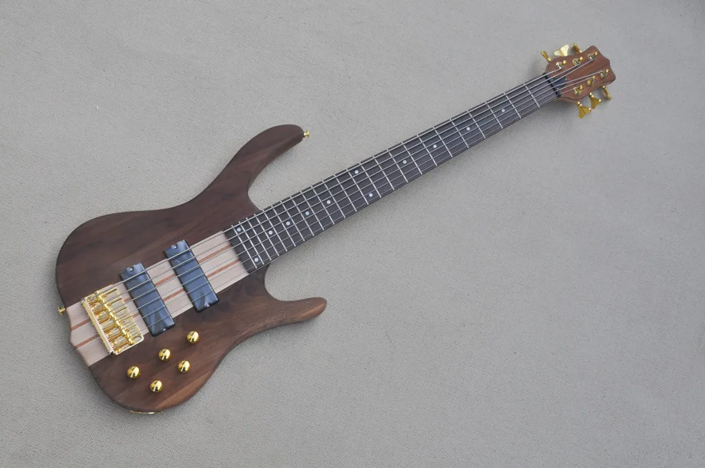 

6 Strings Walnut Body Electric Bass Guitar with Gold Hardware,No Paint,Provide Customized Service