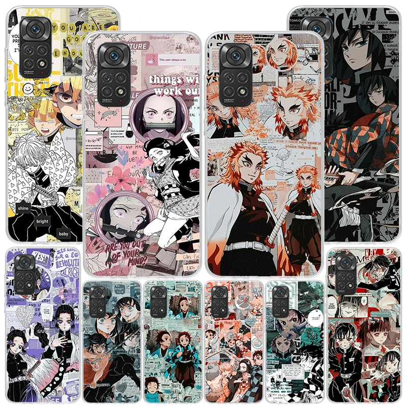 귀멸의 칼날 애니메이션 폰 케이스 샤오미 레드미 노트 12 11S 11E 11 10S 10 프로 플러스 9 9S 11T 9T 8 8T 7 글로벌 유니용 