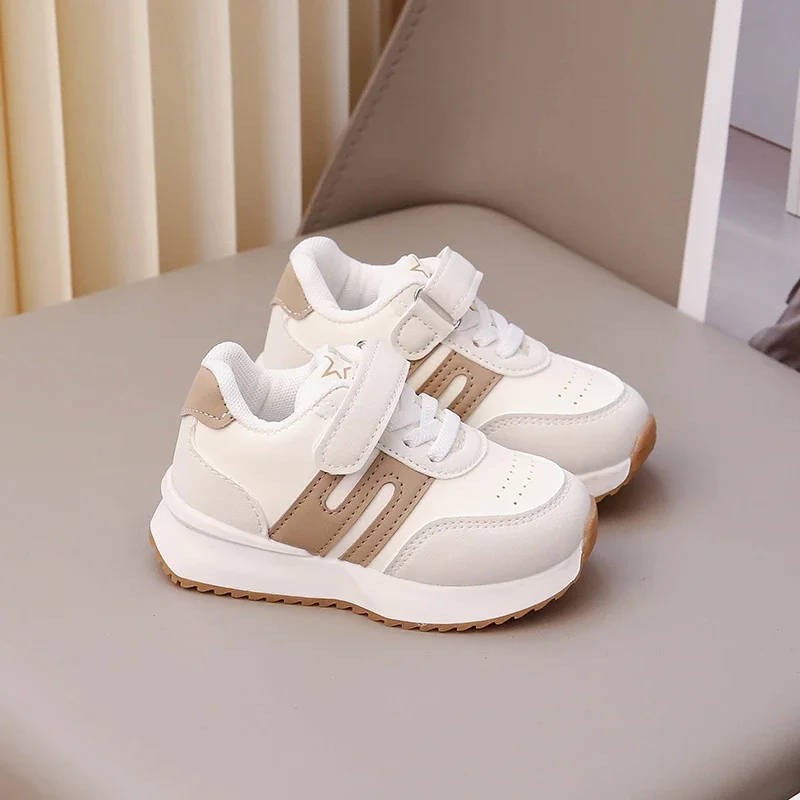 Four Seasons Children's Sneakers Brown Leather Fashion Lightweight Boys Girls Board Shoes 2-6 Years Old Kid Baby Casual Shoes 4