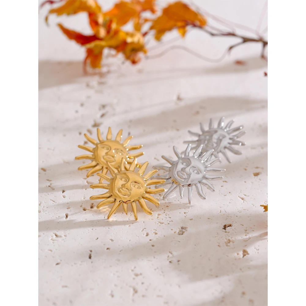Yhpup Waterproof Stainless Steel Sun Stud Earrings