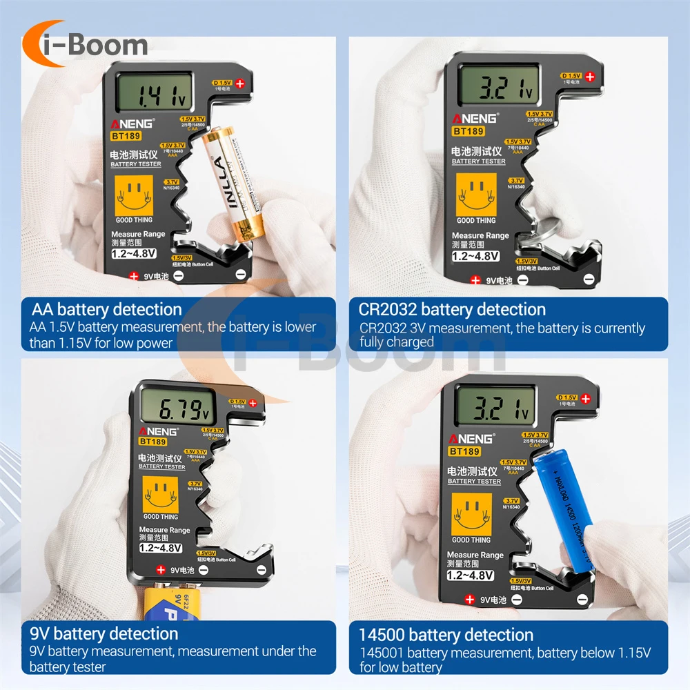 BT189 Battery Tester LCD Display Universal Voltmeter Electricity Display AA AAA Button Cell Batteries 1.5V/3V/3.7V/4.8V/9V 6