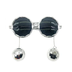 Vintage - Inspired Disco Pendant Mirror Ball Glasses for Retro Theme Parties and Events (Silver)