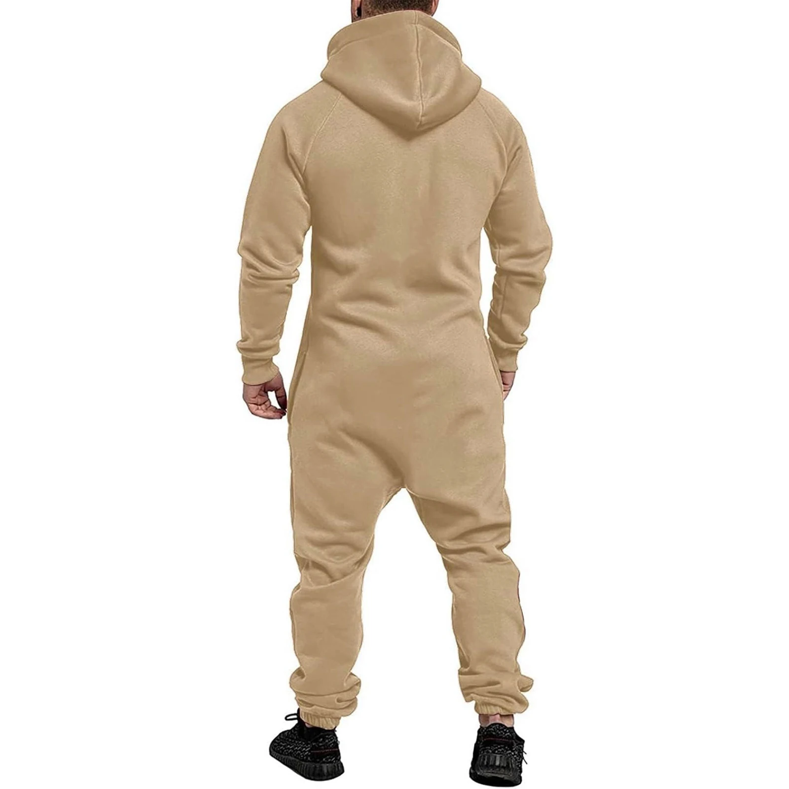 Men's Winter Hooded Jumpsuits with Pockets Warm Long Sleeve Full Zipper Up Overalls Sweatsuits with Drawstring