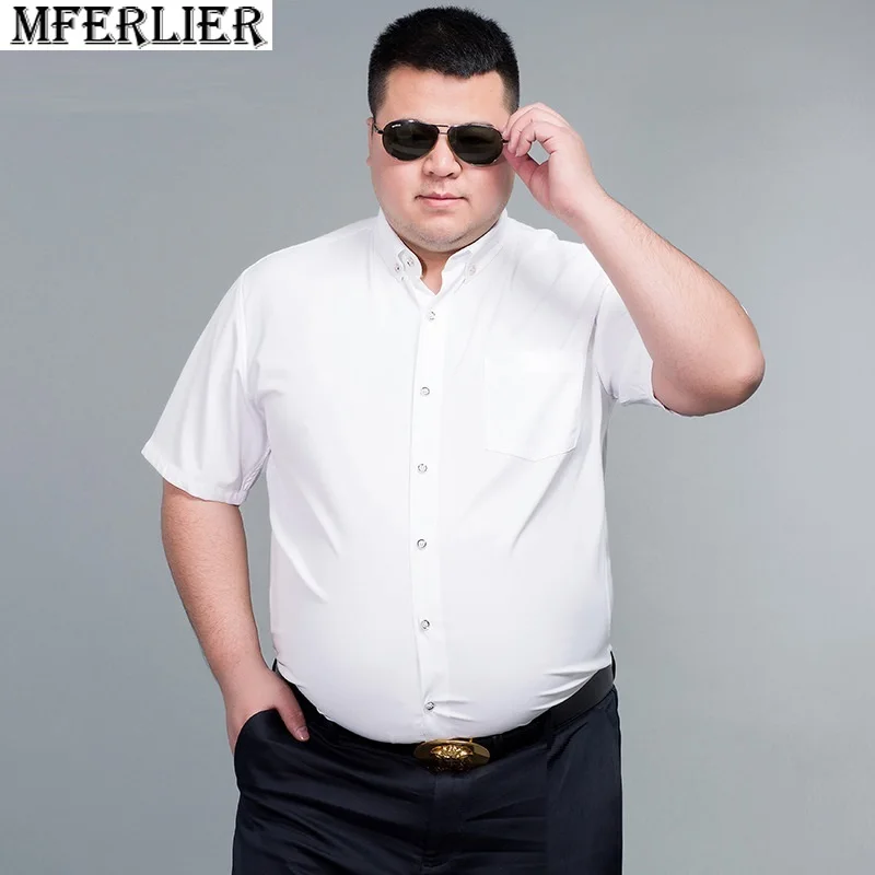 plus size 12XL 14XL 170kg summer men formal shirt short sleeve office shirt pockets business dress wedding