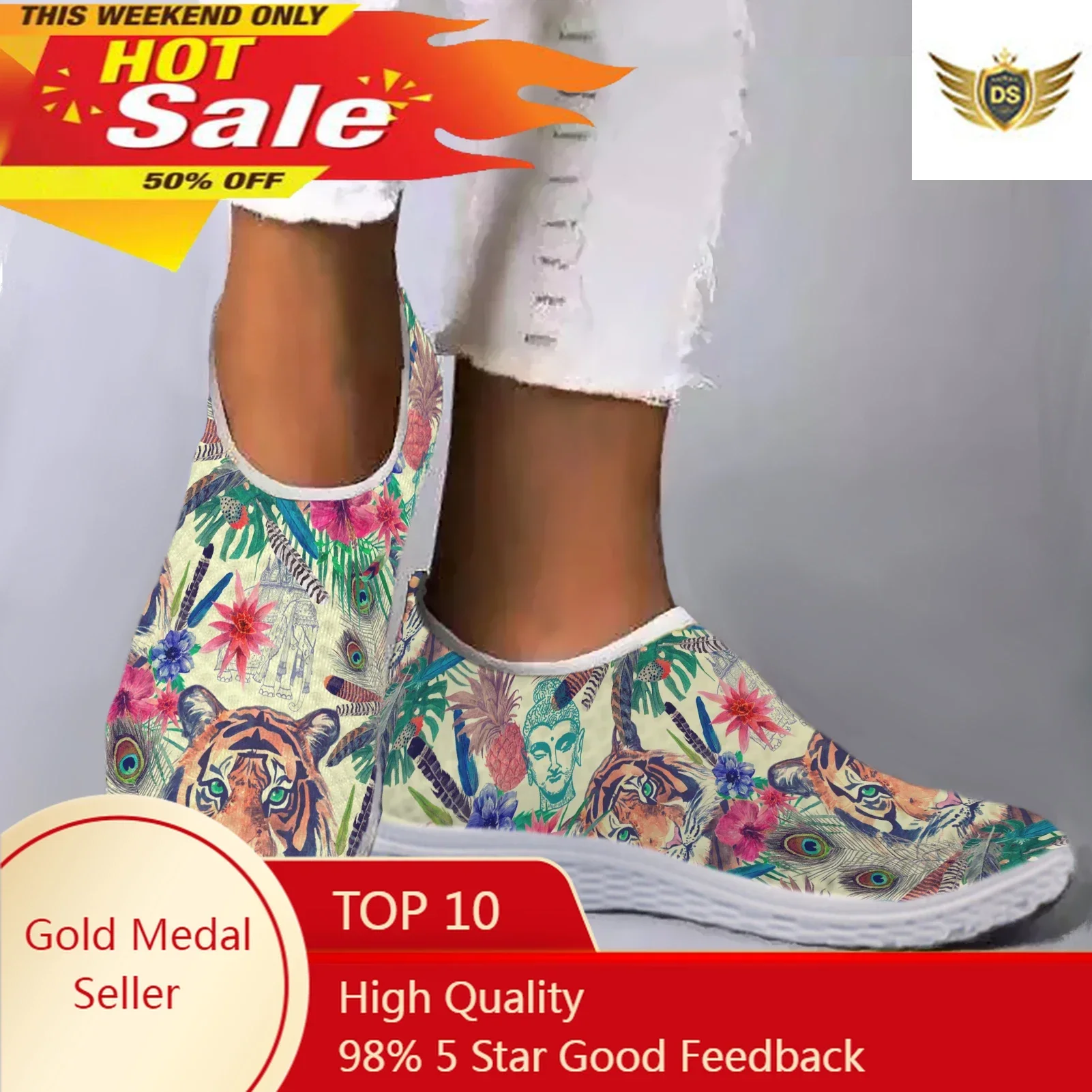 Fashion Tiger Jungle Design Outdoor Breathable Shoes Cartoon Tiger Print Shoes Light Home Flat Shoes Mesh Sneakers