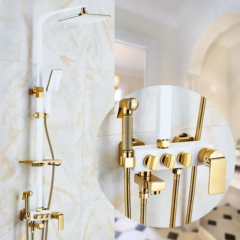 Bathroom Shower Set SDSN White Gold   Sprayer Quality Brass  Faucet Rainfall Black  Bath  