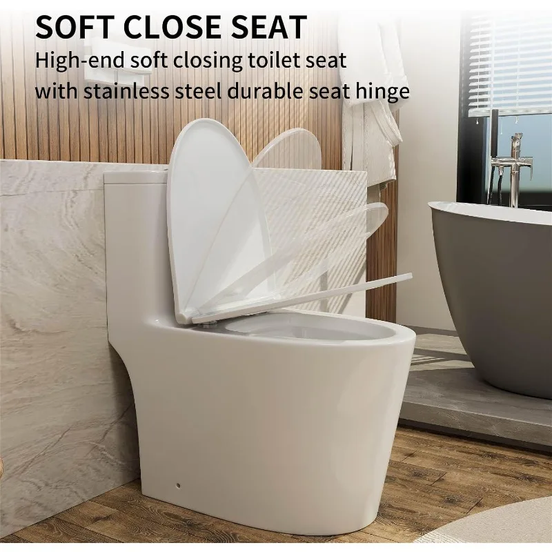 Dual Flush Elongated Standard One Piece Toilet with Comfortable Seat Height, Powerful & Quiet Dual Flush Modern Toilet 2